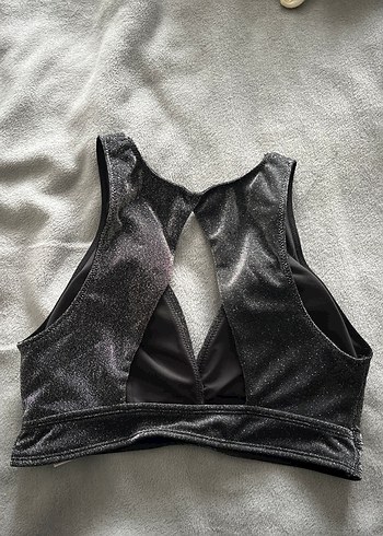 Siyah Gri Parlak Goth Bralet - Görsel 2