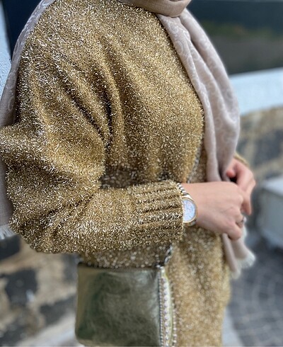 Gold simli triko kazak