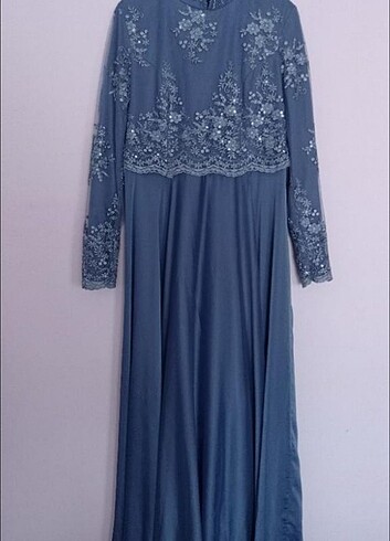 44 Beden mavi Renk Tesettür abiye elbise