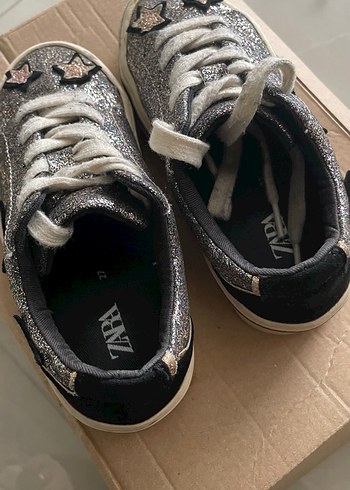 27 Beden gri Renk Kız Çocuk Gri Simli Nakışlı Sneakers