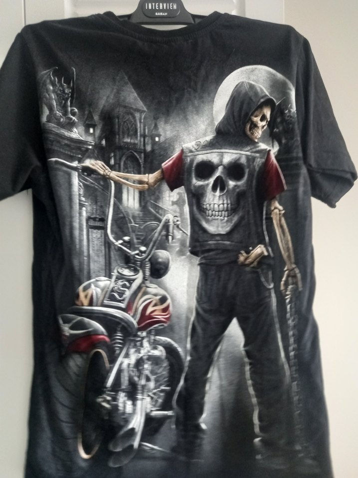 Siyah Baskılı Biker Vintage T-shirt - Görsel 2