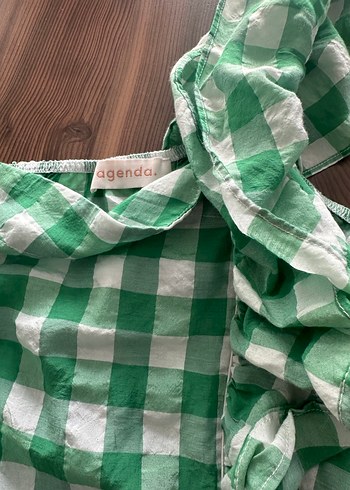 xs Beden Tek kol şık Yeşil Kareli Kolsuz Drapeli Mini Bluz