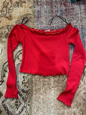 Crop kayık yaka bluz