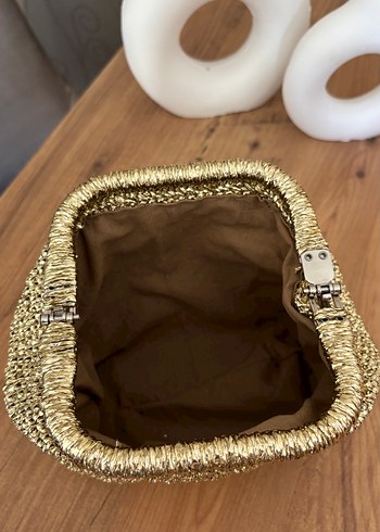 Diğer Altın Rengi Örgü Kadın Clutch Çanta