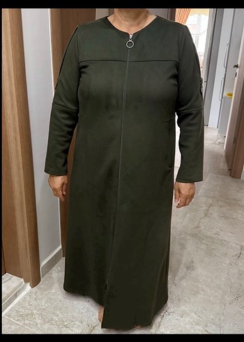 Uzun Kol Kadın Süet Kapaklı Pardösü