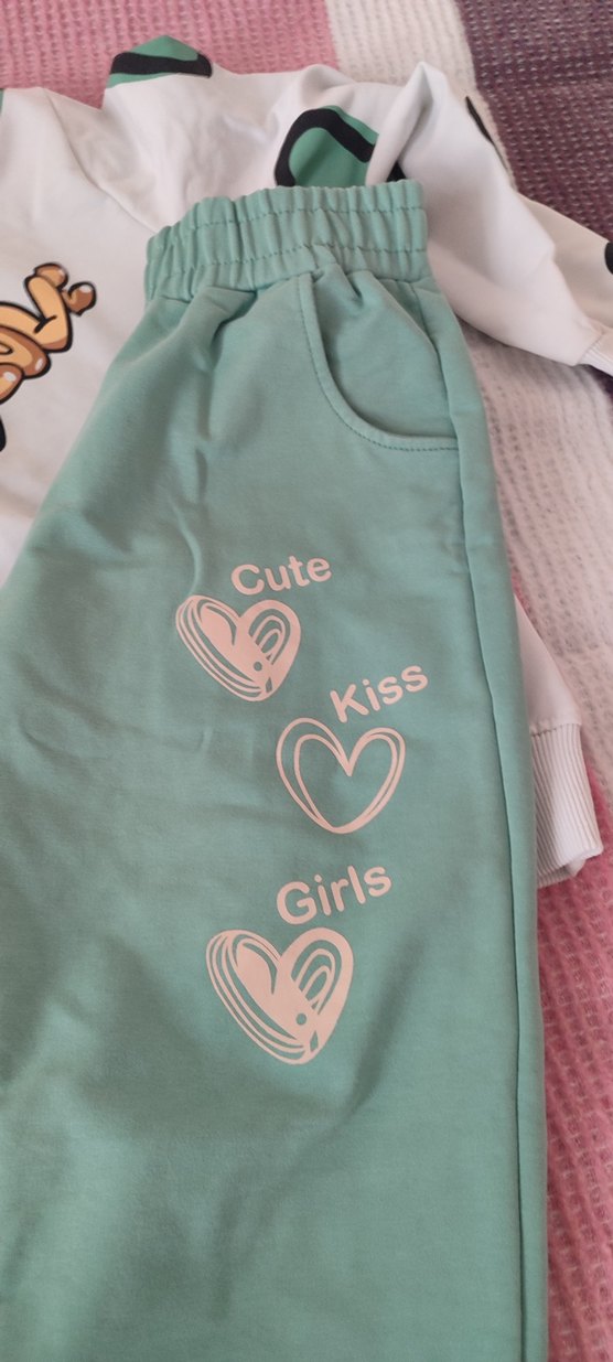 Kız Çocuk Yeşil Baskılı Rahat Takım - Görsel 3