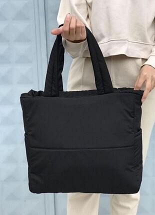 Addax Siyah puf kumaş shopper çanta