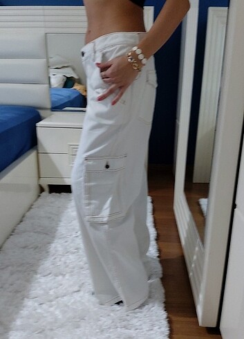 44 Beden beyaz Renk BDG Urban Outfitters puddle cargo pantolon