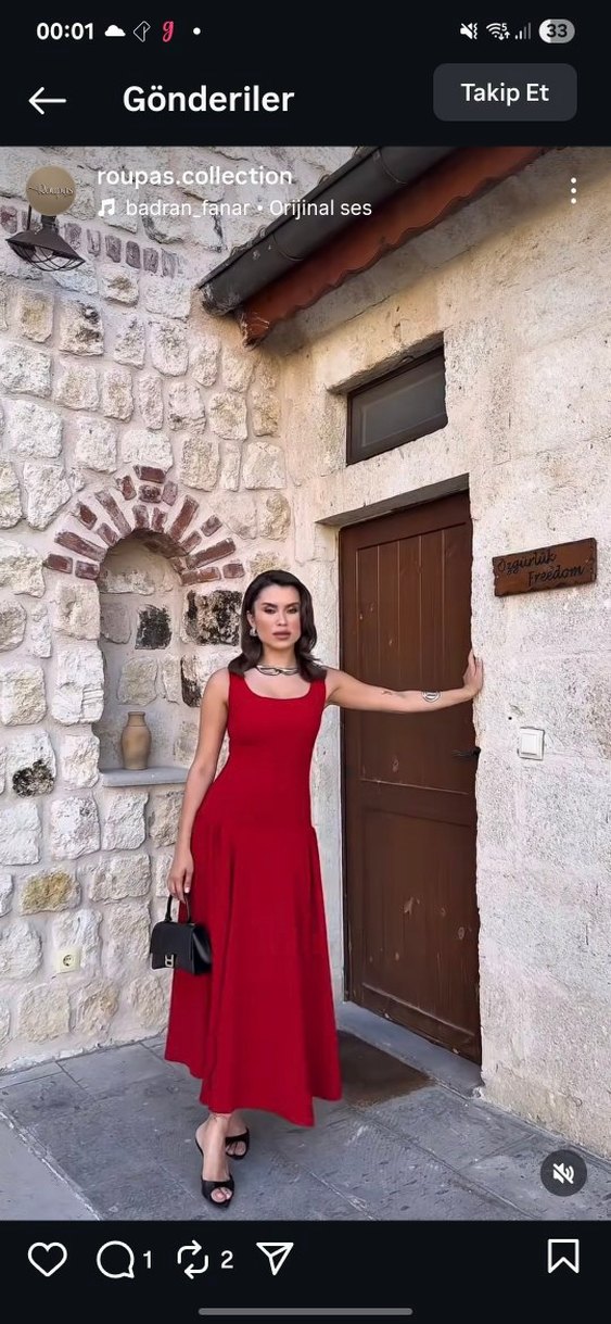 Kırmızı Uzun Elbise - Görsel 2