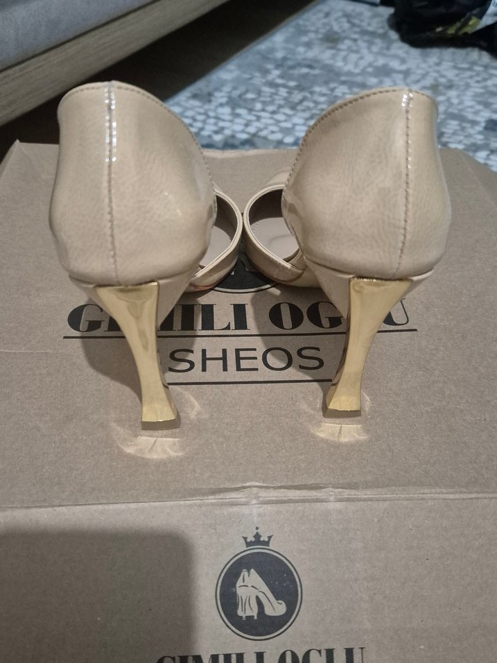 Bej rugan Deri Stiletto Kadın Ayakkabı - Görsel 3