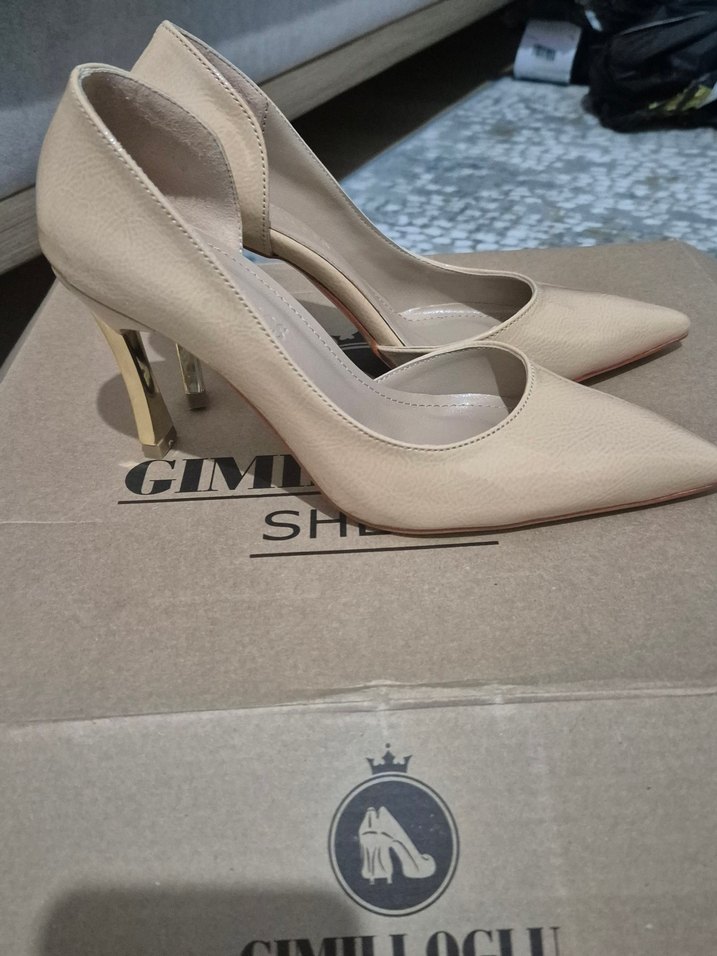 Bej rugan Deri Stiletto Kadın Ayakkabı - Görsel 2