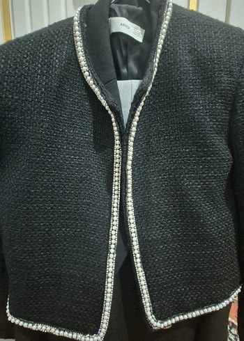 vintage incili Siyah Kadın Mini tüvit ceket - Görsel 2