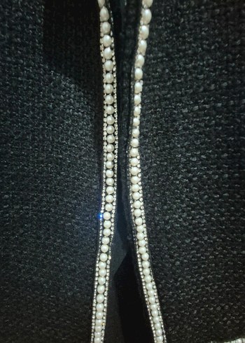 vintage incili Siyah Kadın Mini tüvit ceket - Görsel 3