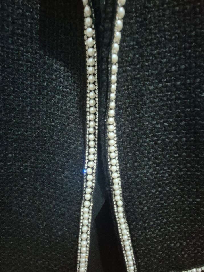 vintage incili Siyah Kadın Mini tüvit ceket - Görsel 3