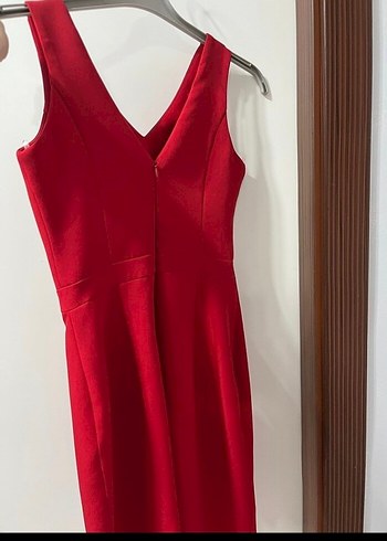 chima 
Kırmızı V Yaka Abiye Elbise - Görsel 2