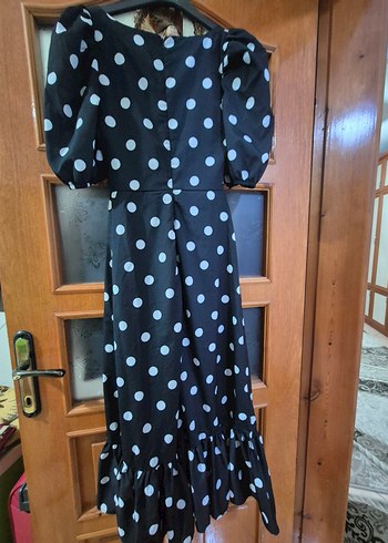 Puantiyeli Siyah Uzun Elbise - Görsel 3