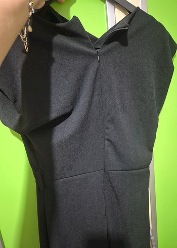 Drapeli Siyah Midi gece Elbisesi - Görsel 2