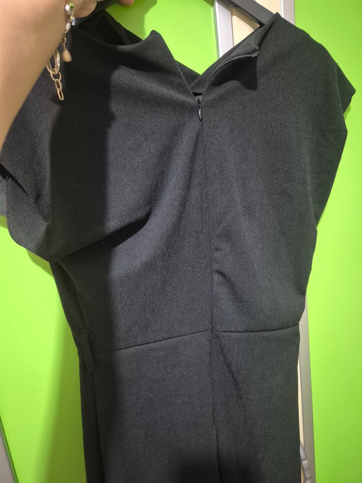 Drapeli Siyah Midi gece Elbisesi - Görsel 2