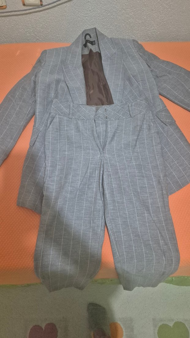 chima Gri çizgili Kadın ceket Pantolon takım - Görsel 3