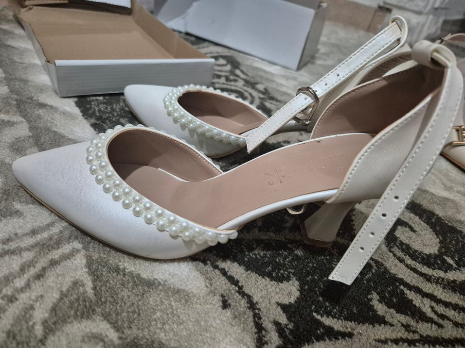 İnci Detaylı krem Kadın Topuklu Ayakkabı - Görsel 2