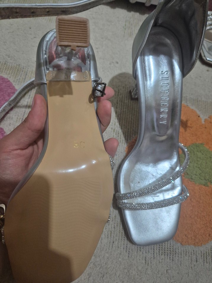 Gri gümüş Stiletto Topuklu Kadın Ayakkabı - Görsel 4