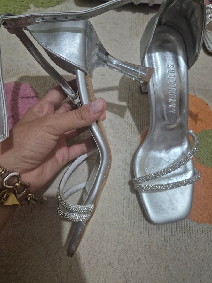 Gri gümüş Stiletto Topuklu Kadın Ayakkabı - Görsel 3