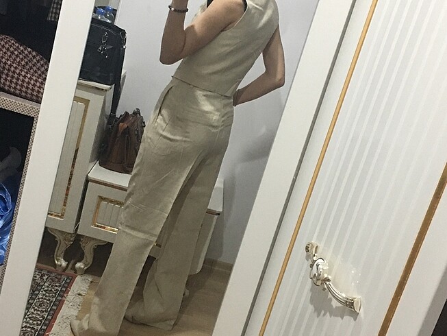 xs Beden Zara muadil bej yelek pantolon takım