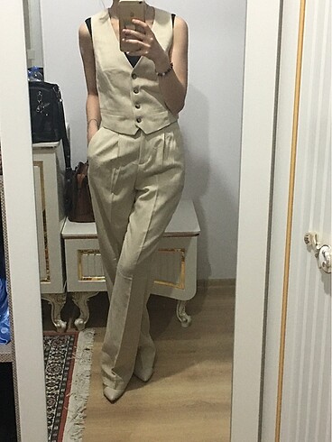 xs Beden ten rengi Renk Zara muadil bej yelek pantolon takım