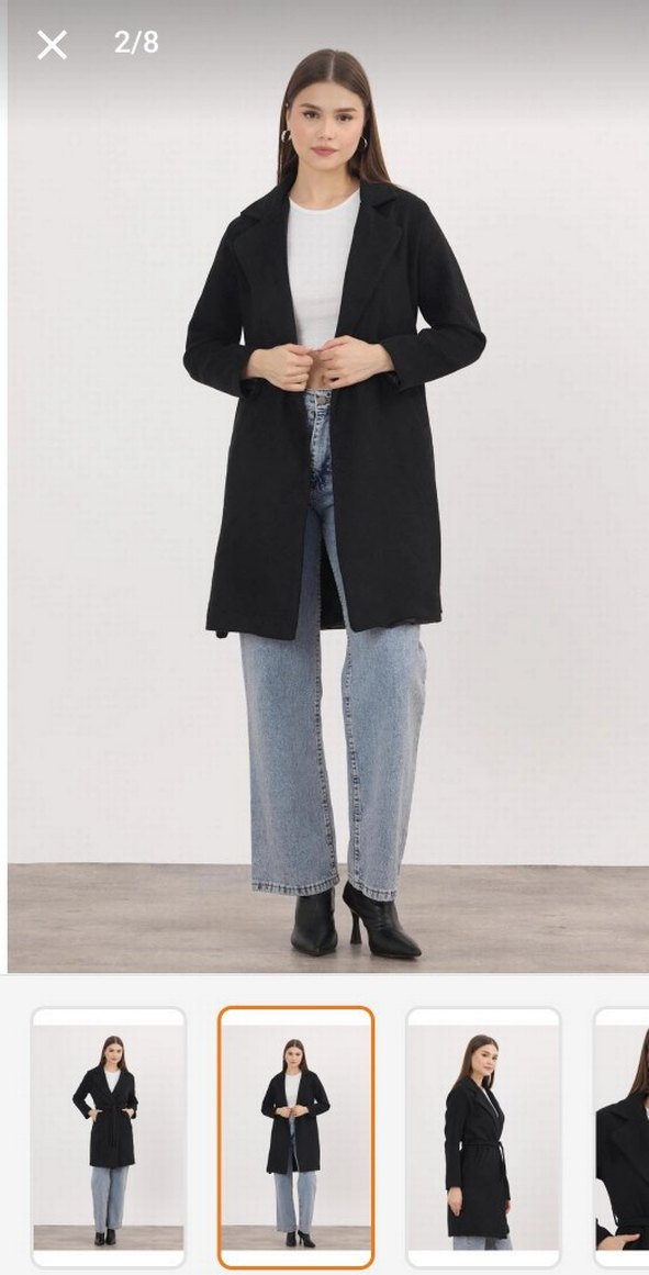 Siyah Kuşaklı Kadın Kaban - Görsel 2