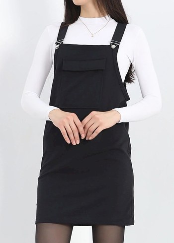 Siyah Mini Salopet Elbise - Görsel 2