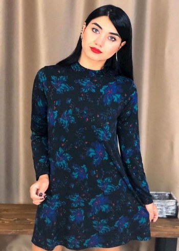 Uzun Kollu, Pileli, Bağlama Desenli Uzun Elbise - Görsel 2