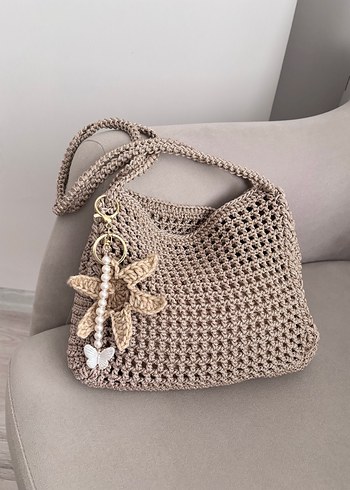 Creative Bej Örgü Kadın Clutch Çanta Dantel Detaylı