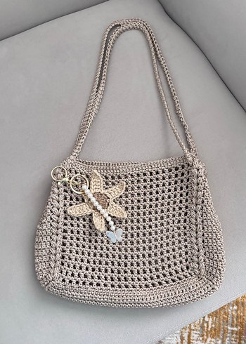  Beden camel Renk Bej Örgü Kadın Clutch Çanta Dantel Detaylı