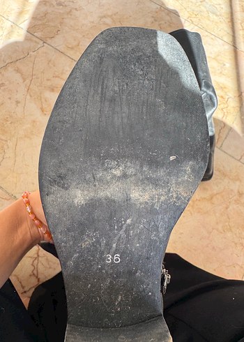 36 Beden Kadın Siyah Deri Topuklu Diz Boyu çizme