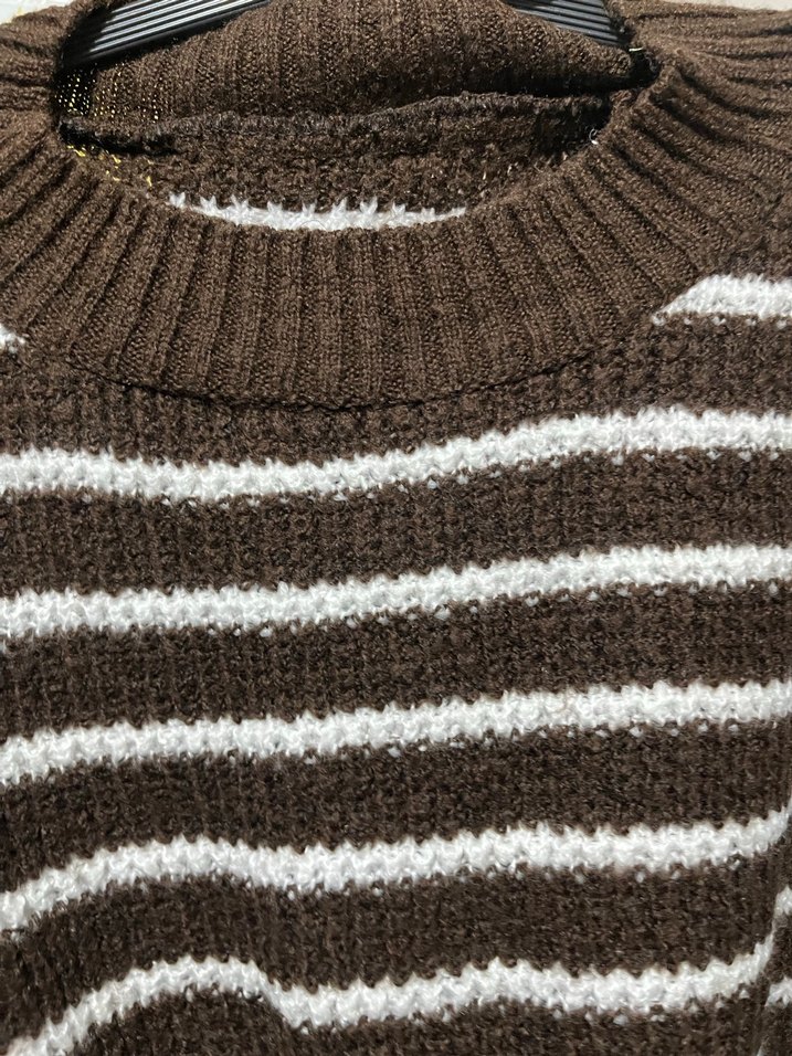 Kadın Kahverengi Çizgili Triko Kazak - Görsel 3