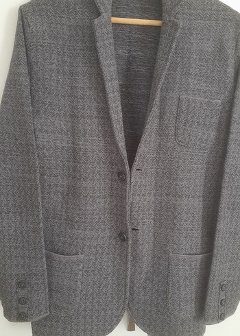 Düğmeli Gri Erkek Yün Ceket - Görsel 5