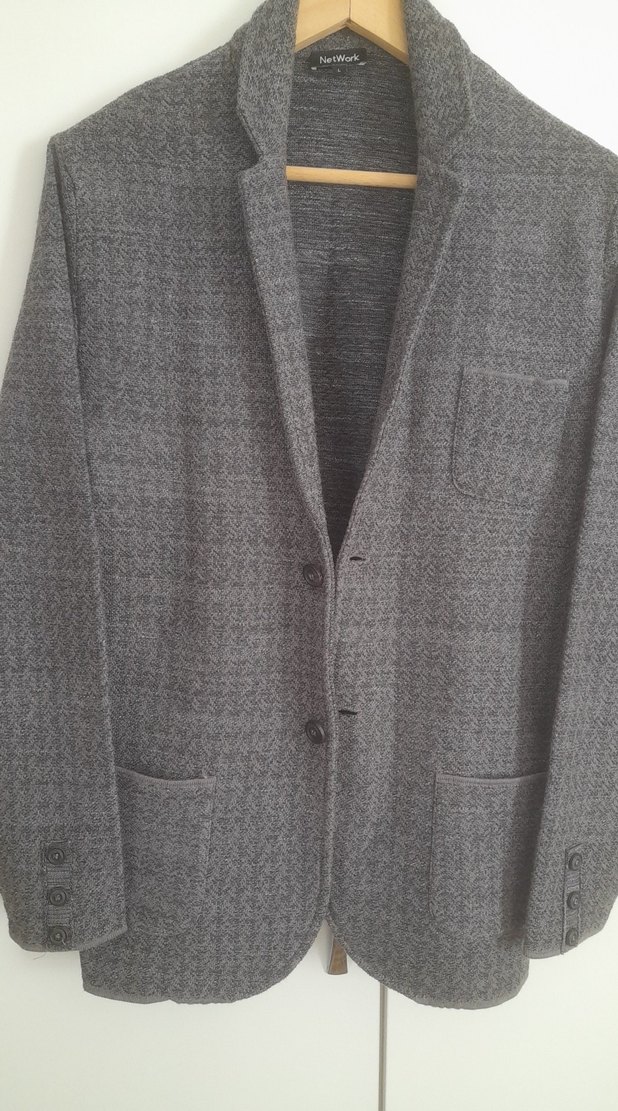 Düğmeli Gri Erkek Yün Ceket - Görsel 5