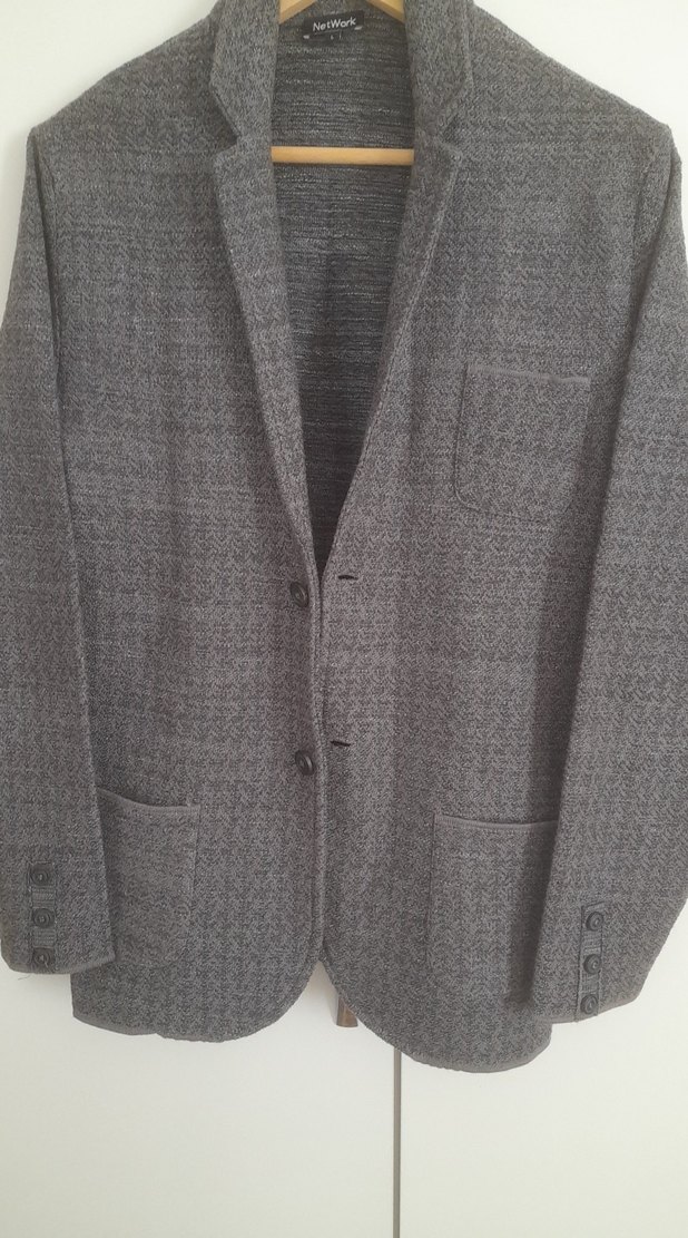 Düğmeli Gri Erkek Yün Ceket - Görsel 4
