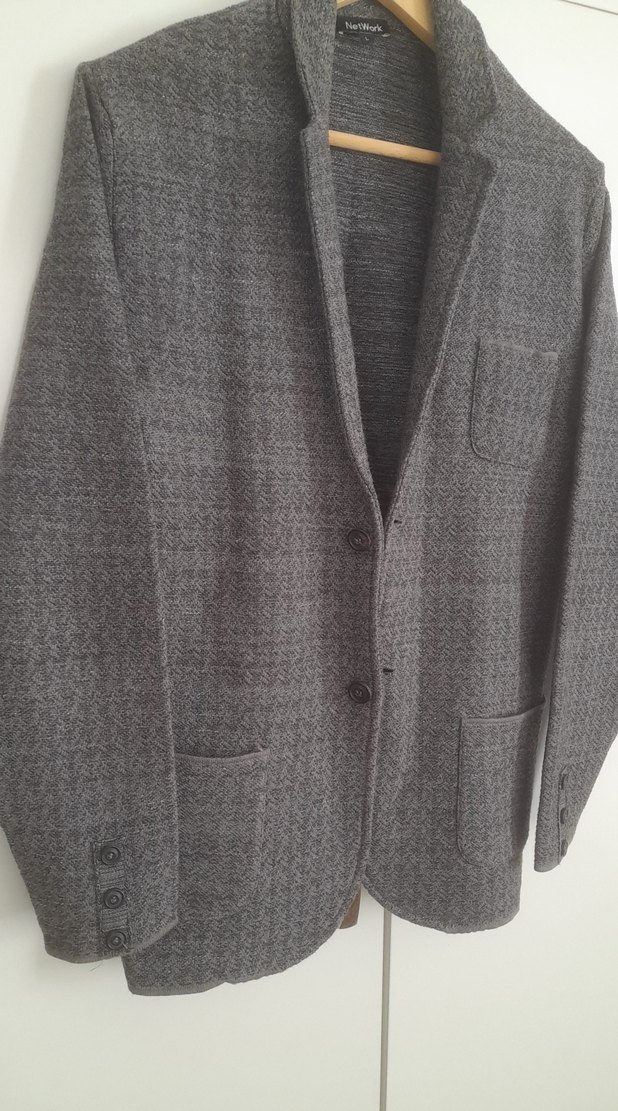 Düğmeli Gri Erkek Yün Ceket - Görsel 3