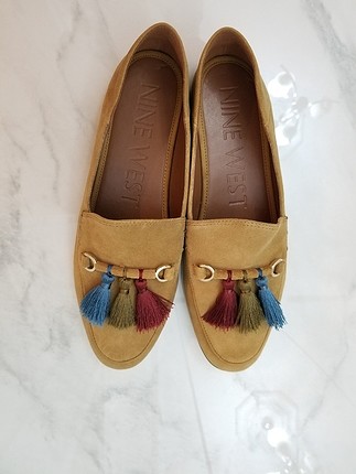 40 Beden Nine West Hardal Rengi Gerçek Süet Loafer