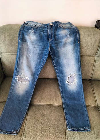 Kadın Mavi yırtık Kesim Denim Kot Pantolon