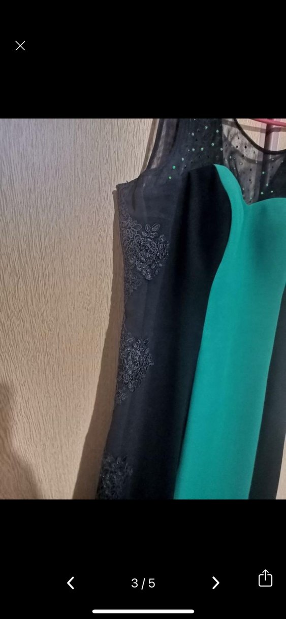 Yeşil Siyah yan güpürlü elbise abiye kuyruklu - Görsel 2