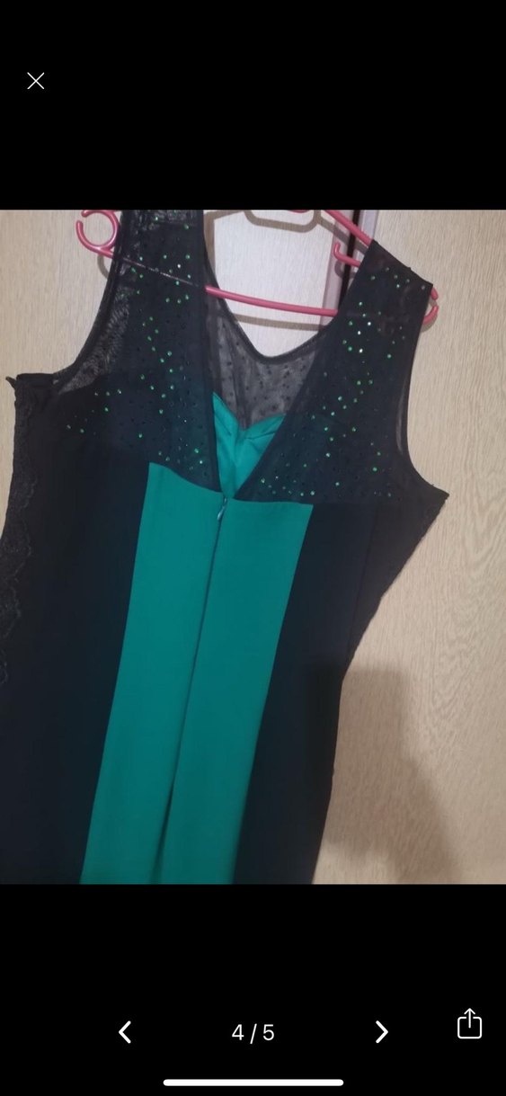 Yeşil Siyah yan güpürlü elbise abiye kuyruklu - Görsel 3