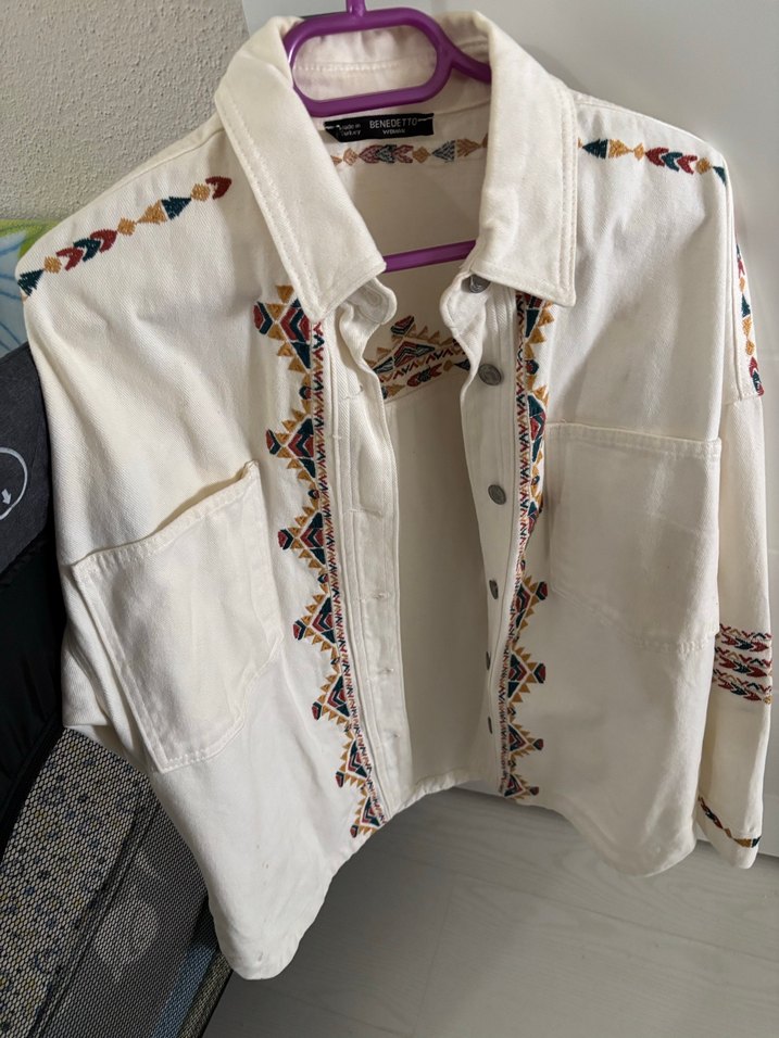 Nakışlı Bohem Kadın Gömlek Keten - Görsel 2