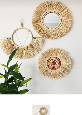 Zara Home Hasır Bohem Duvar Aynası Seti