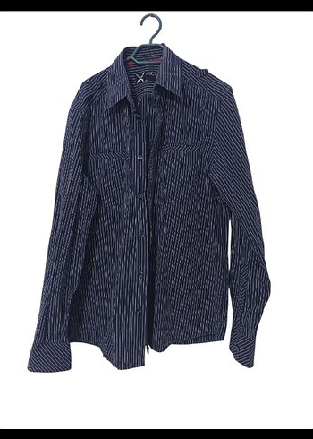 Gri Çizgili Denim Erkek Gömlek kışlık - Görsel 4