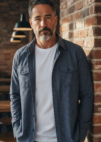 Gri Çizgili Denim Erkek Gömlek kışlık - Görsel 2