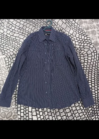 Gri Çizgili Denim Erkek Gömlek kışlık - Görsel 5