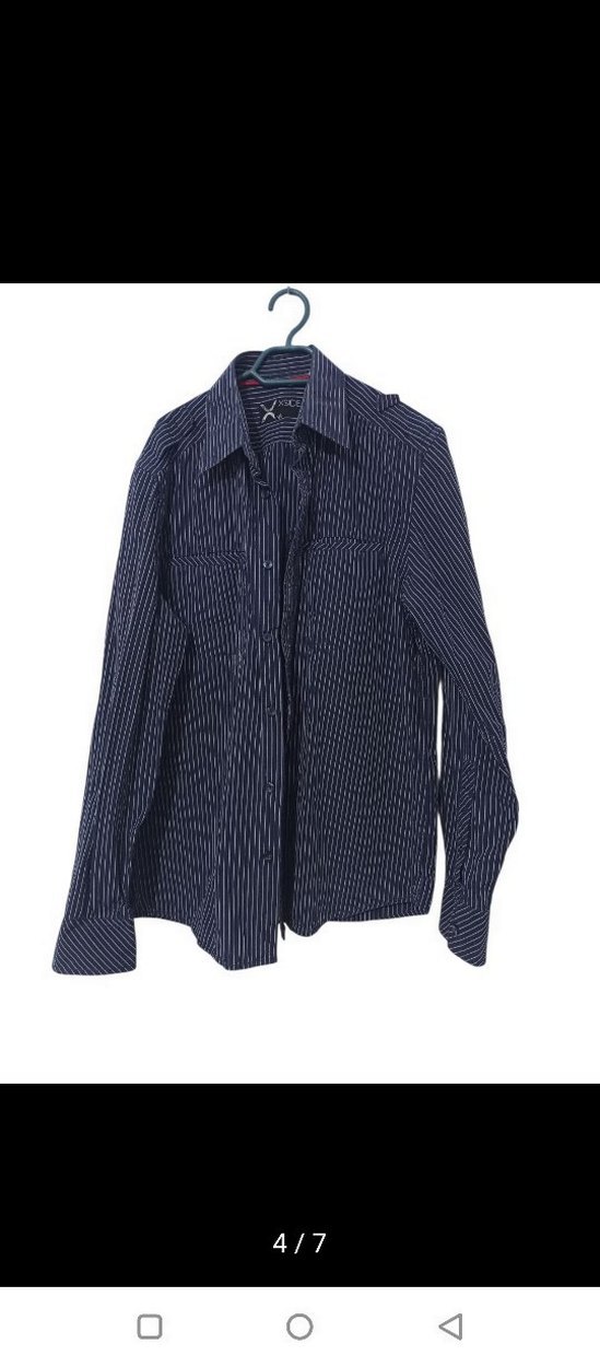 Gri Çizgili Denim Erkek Gömlek kışlık - Görsel 4