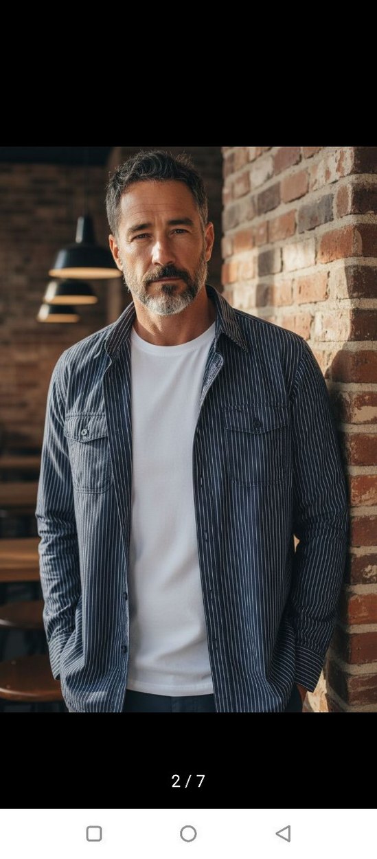 Gri Çizgili Denim Erkek Gömlek kışlık - Görsel 2